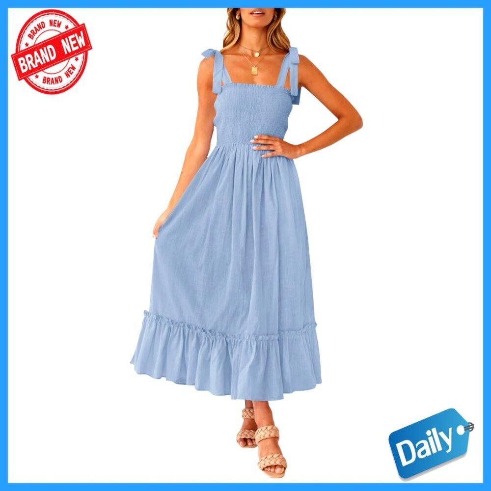 Boho Maxi Dress Spaghetti Strap Square Neck Ruffle A-Line Beach Formal Elegant